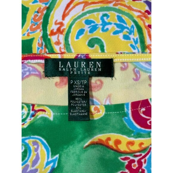 LAUREN RALPH LAUREN $169 Paisley Colorful Jersey Cap Sleeve Belted Dress Sz P XS - Picture 8 of 10